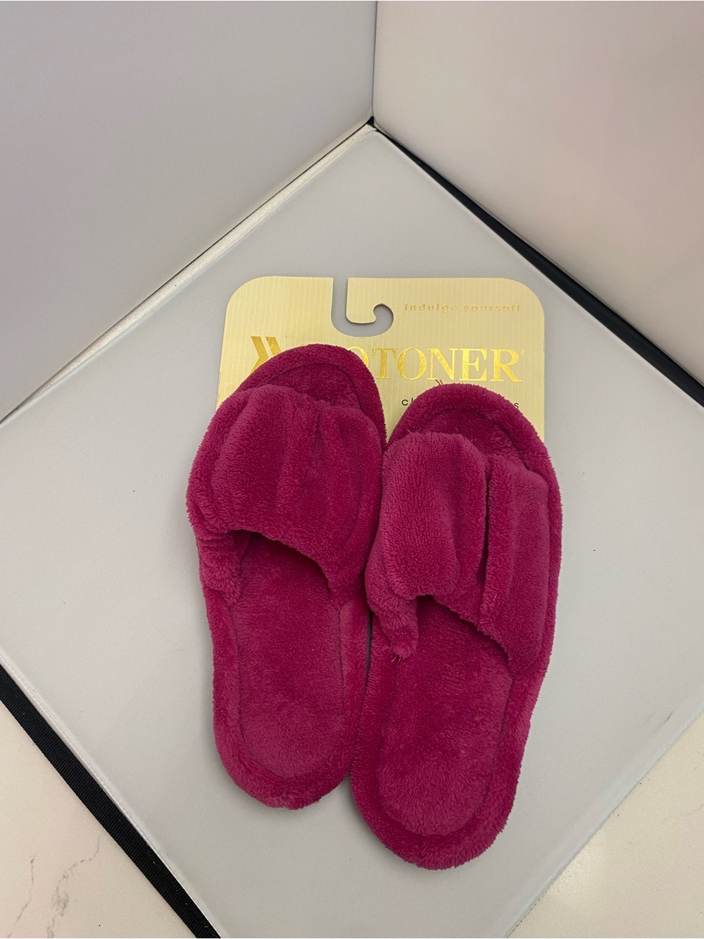 NWT Isotoner Plush Open-Toe Slide Slippers - hot pink, women’s 7.5-8